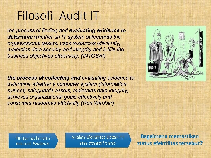 Filosofi Audit IT the process of finding and evaluating evidence to determine whether an