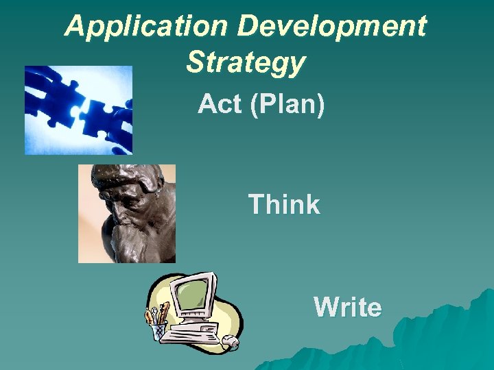 Application Development Strategy Act (Plan) Think Write 