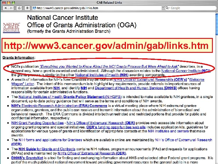 http: //www 3. cancer. gov/admin/gab/links. htm 