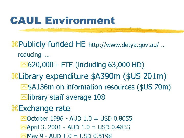 CAUL Environment z. Publicly funded HE http: //www. detya. gov. au/ … reducing ….