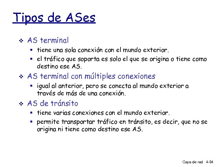 Tipos de ASes v AS terminal § tiene una sola conexión con el mundo