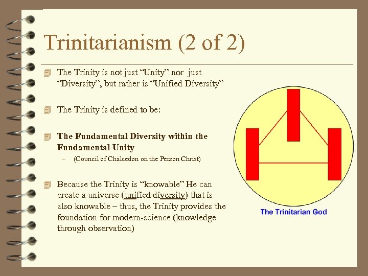 Trinitarianism (2 of 2) 4 The Trinity is not just “Unity” nor just “Diversity”,