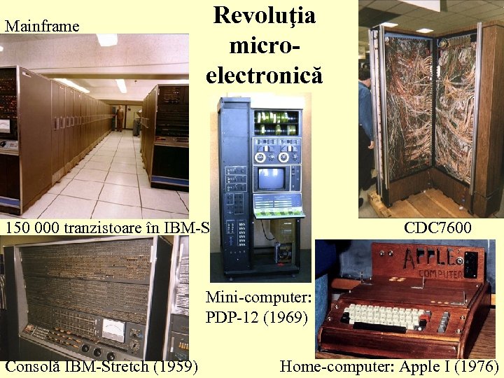 Mainframe Revoluţia microelectronică 150 000 tranzistoare în IBM-S. CDC 7600 Mini-computer: PDP-12 (1969) Consolă