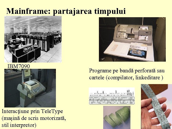 Mainframe: partajarea timpului IBM 7090 Interacţiune prin Tele. Type (maşină de scris motorizată, stil