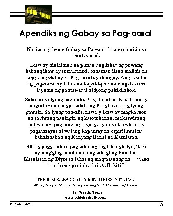 Pantas-Aral Gabay sa Pag-aaral Numero Apendiks ng Gabay sa Pag-aaral Narito ang iyong Gabay