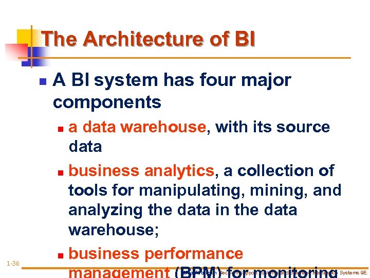 The Architecture of BI n A BI system has four major components a data