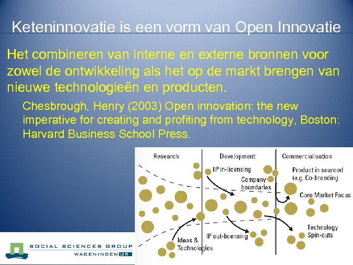 Keteninnovatie is een vorm van Open Innovatie Het combineren van interne en externe bronnen