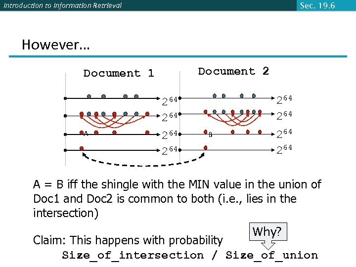 Introduction to Information Retrieval Sec. 19. 6 However… Document 2 Document 1 264 264