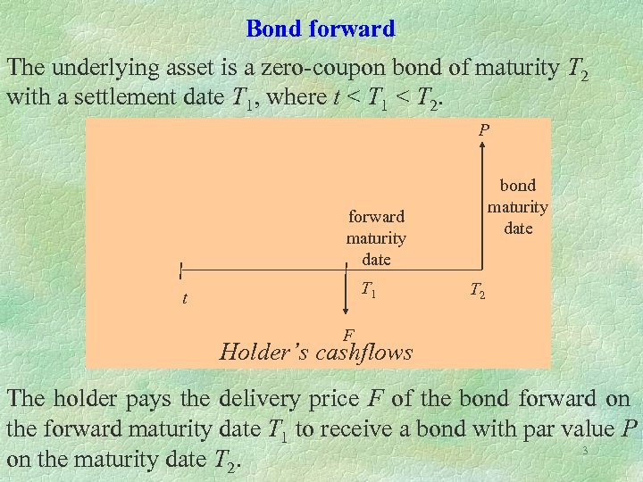 Bond forward The underlying asset is a zero-coupon bond of maturity T 2 with