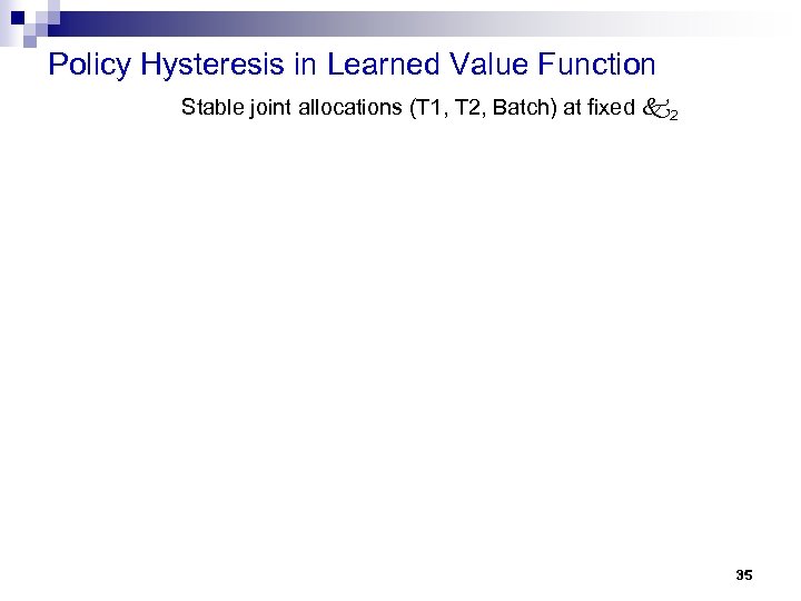 Policy Hysteresis in Learned Value Function Stable joint allocations (T 1, T 2, Batch)