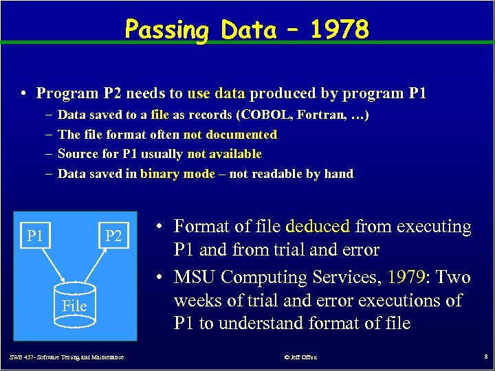 Passing Data – 1978 • Program P 2 needs to use data produced by
