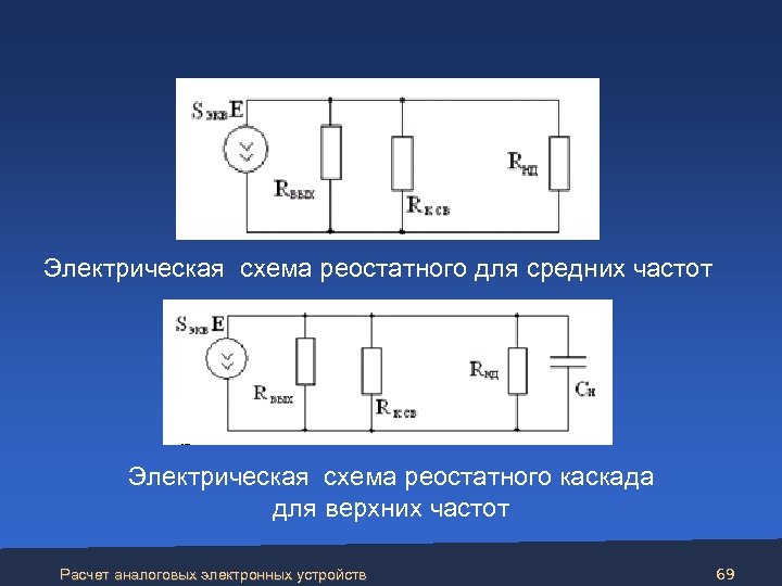 Электрическая схема реостатного для средних частот Электрическая схема реостатного каскада для верхних частот Расчет