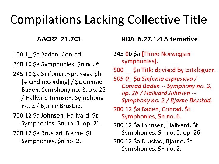 Compilations Lacking Collective Title AACR 2 21. 7 C 1 100 1_ $a Baden,