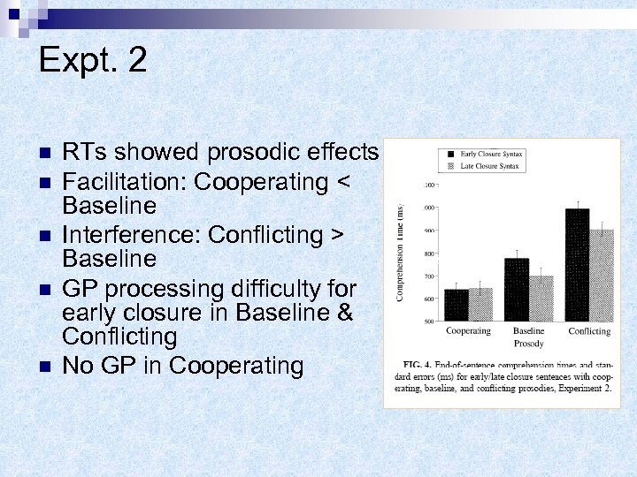 Expt. 2 n n n RTs showed prosodic effects Facilitation: Cooperating < Baseline Interference: