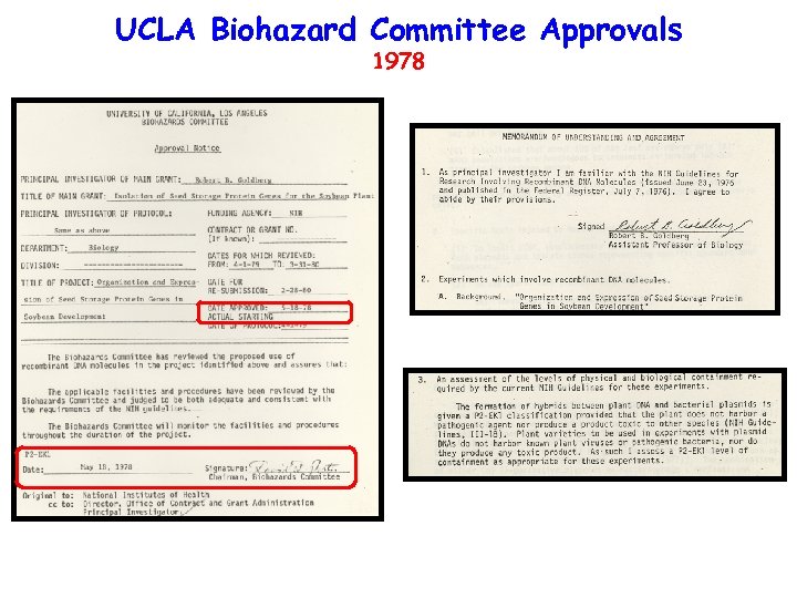 UCLA Biohazard Committee Approvals 1978 