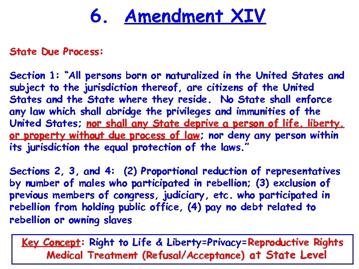 6. Amendment XIV State Due Process: Section 1: “All persons born or naturalized in
