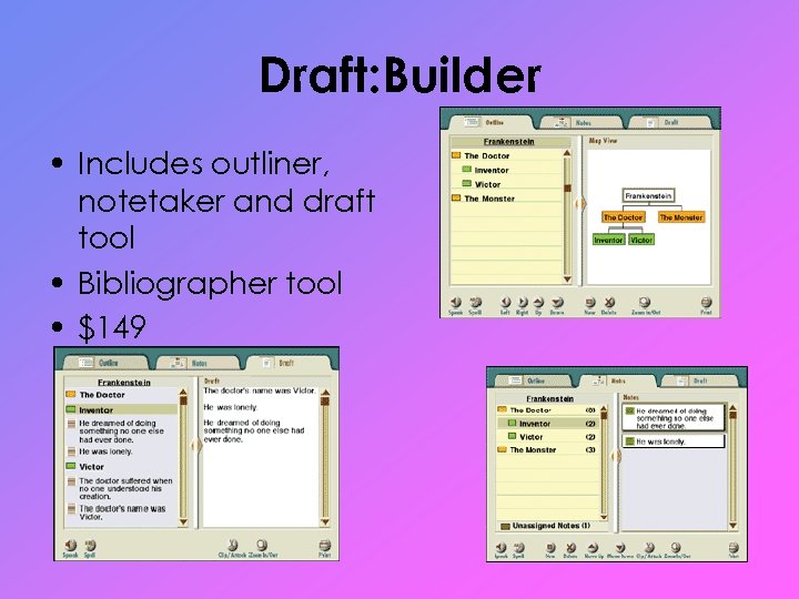 Draft: Builder • Includes outliner, notetaker and draft tool • Bibliographer tool • $149