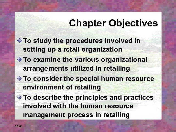 Chapter Objectives ¯ To study the procedures involved in setting up a retail organization