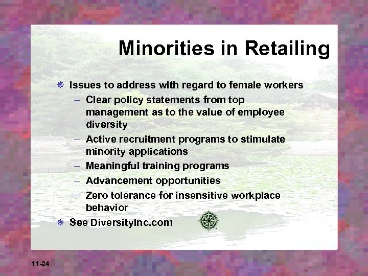 Minorities in Retailing ¯ Issues to address with regard to female workers – Clear