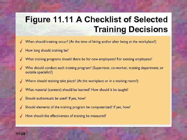 Figure 11. 11 A Checklist of Selected Training Decisions 11 -28 