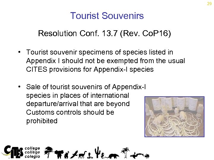 29 Tourist Souvenirs Resolution Conf. 13. 7 (Rev. Co. P 16) • Tourist souvenir