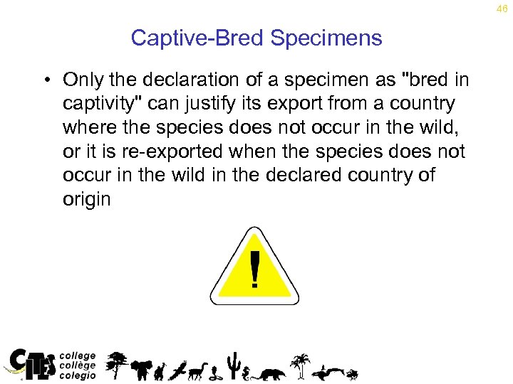 46 Captive-Bred Specimens • Only the declaration of a specimen as 