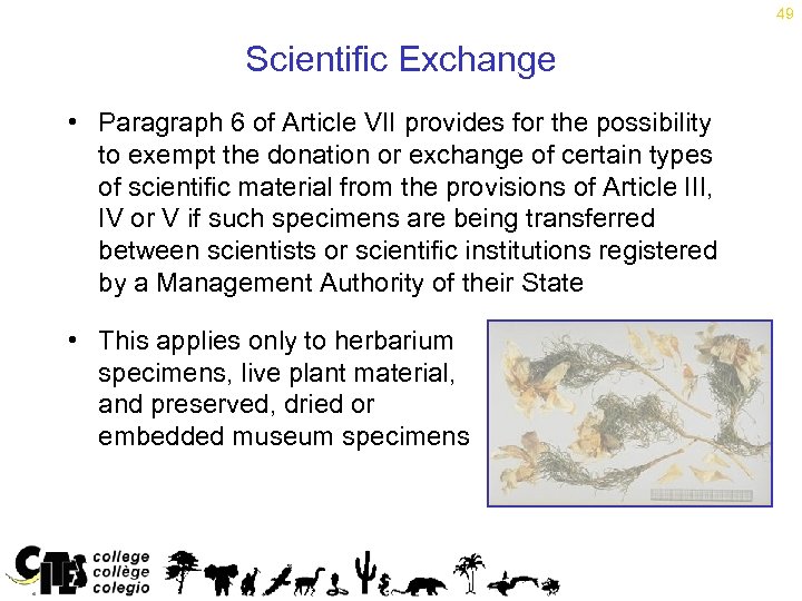 49 Scientific Exchange • Paragraph 6 of Article VII provides for the possibility to
