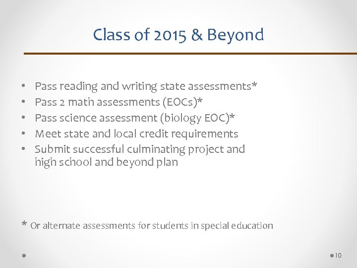 Class of 2015 & Beyond • • • Pass reading and writing state assessments*