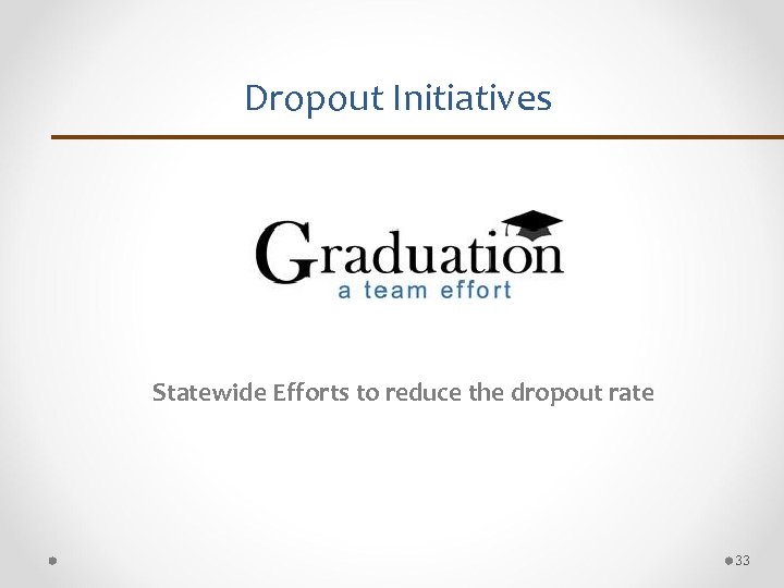 Dropout Initiatives Statewide Efforts to reduce the dropout rate 33 