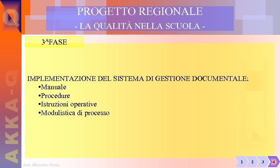 PROGETTO REGIONALE - LA QUALITÀ NELLA SCUOLA 3 AFASE IMPLEMENTAZIONE DEL SISTEMA DI GESTIONE