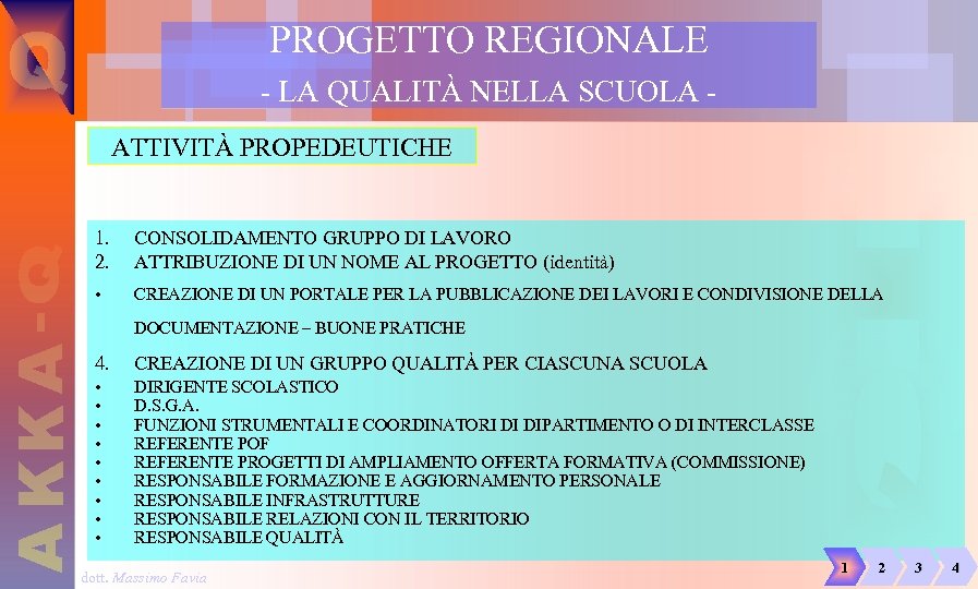 PROGETTO REGIONALE - LA QUALITÀ NELLA SCUOLA ATTIVITÀ PROPEDEUTICHE 1. 2. CONSOLIDAMENTO GRUPPO DI