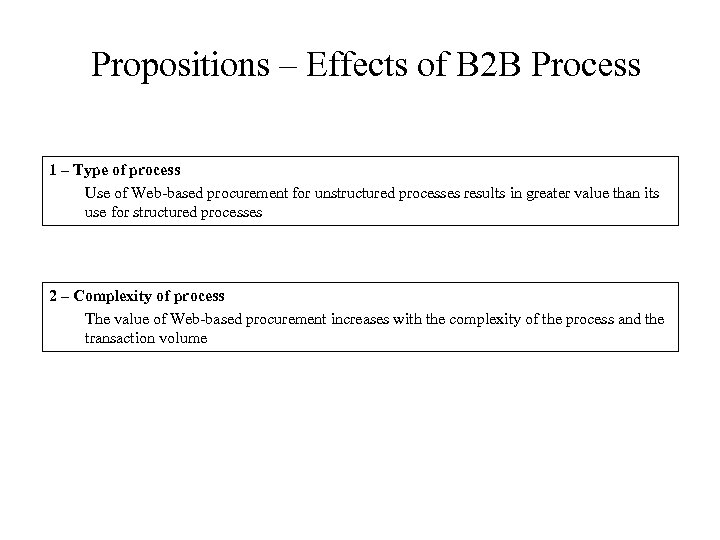 Propositions – Effects of B 2 B Process 1 – Type of process Use
