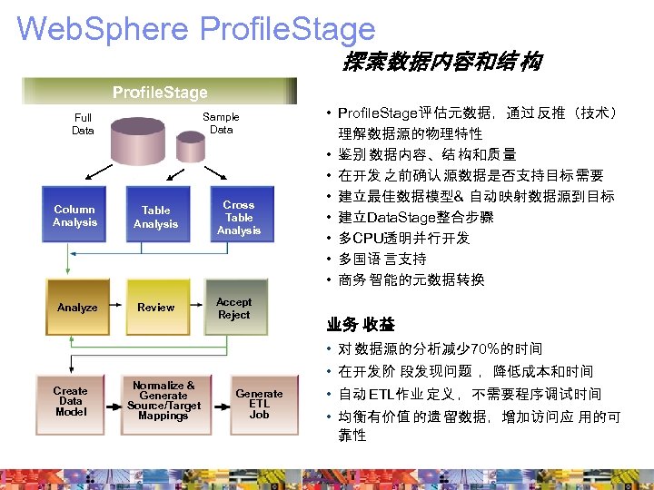 Web. Sphere Profile. Stage 探索数据内容和结 构 Profile. Stage Sample Data Full Data Column Analysis