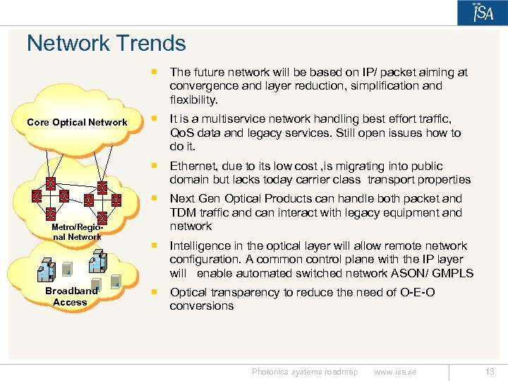 Network Trends ¡ The future network will be based on IP/ packet aiming at