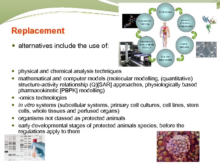 Replacement alternatives include the use of: physical and chemical analysis techniques mathematical and computer