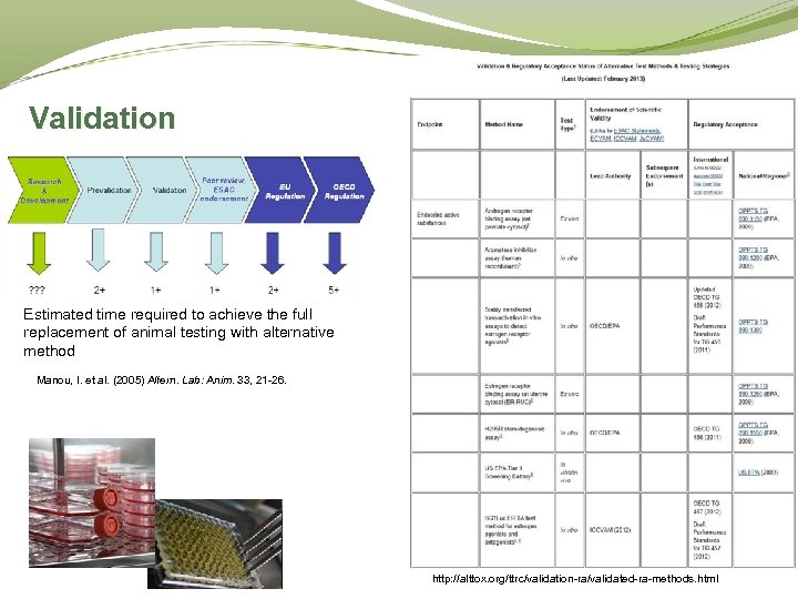 Validation Estimated time required to achieve the full replacement of animal testing with alternative