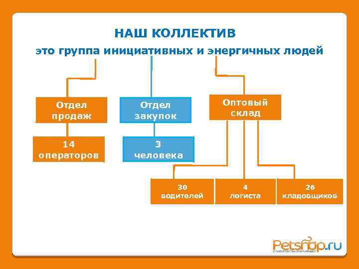 НАШ КОЛЛЕКТИВ это группа инициативных и энергичных людей Отдел продаж 14 операторов Отдел закупок