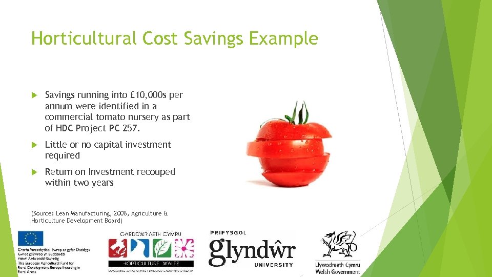 Horticultural Cost Savings Example Savings running into £ 10, 000 s per annum were