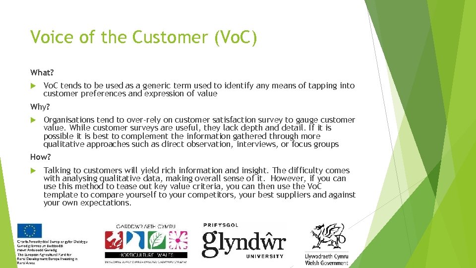 Voice of the Customer (Vo. C) What? Vo. C tends to be used as