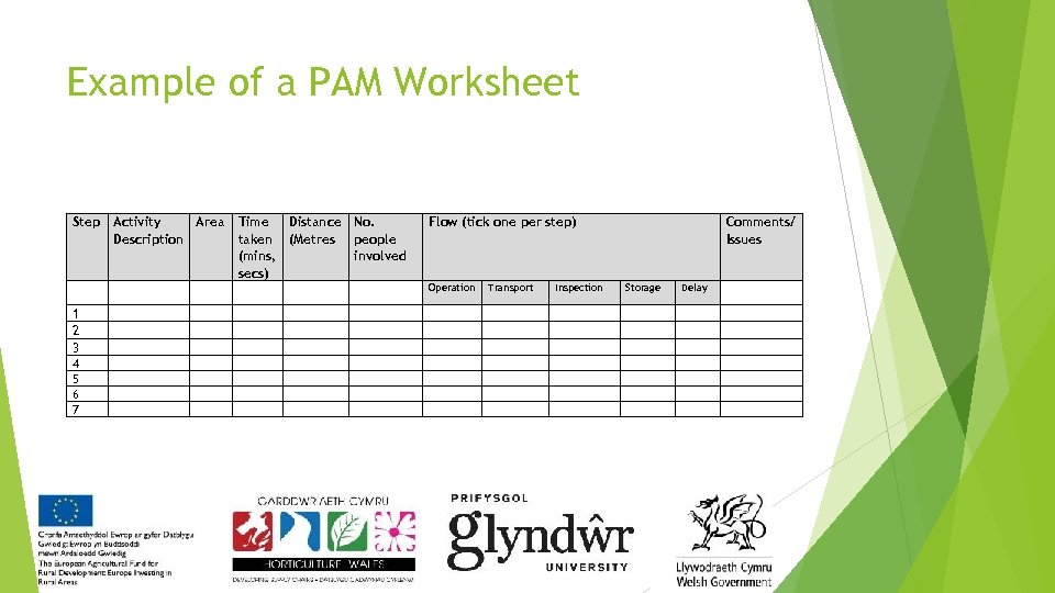 Example of a PAM Worksheet Step 1 2 3 4 5 6 7 Activity