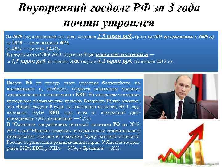 Внутренний госдолг РФ за 3 года почти утроился За 2009 год внутренний гос. долг