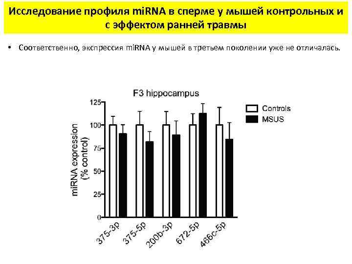 Исследование профиля mi. RNA в сперме у мышей контрольных и с эффектом ранней травмы