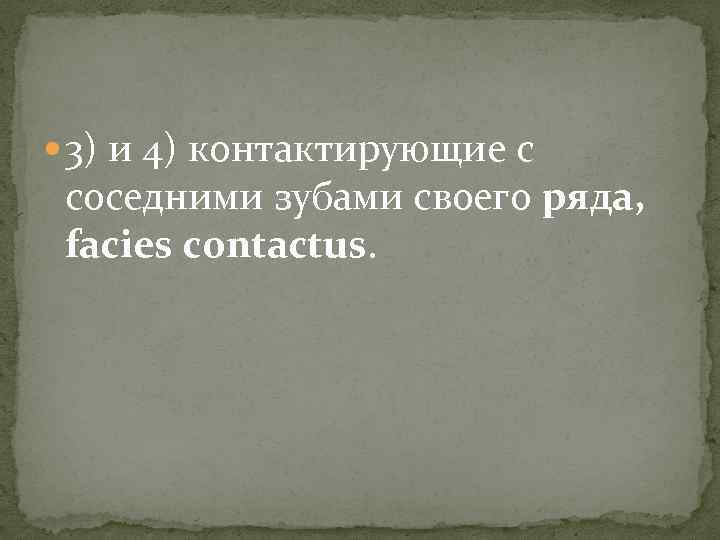  3) и 4) контактирующие с соседними зубами своего ряда, facies contactus. 