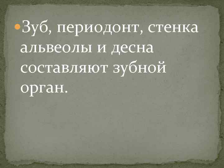  Зуб, периодонт, стенка альвеолы и десна составляют зубной орган. 