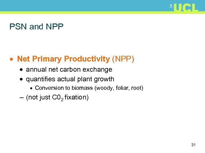 PSN and NPP · Net Primary Productivity (NPP) · annual net carbon exchange ·