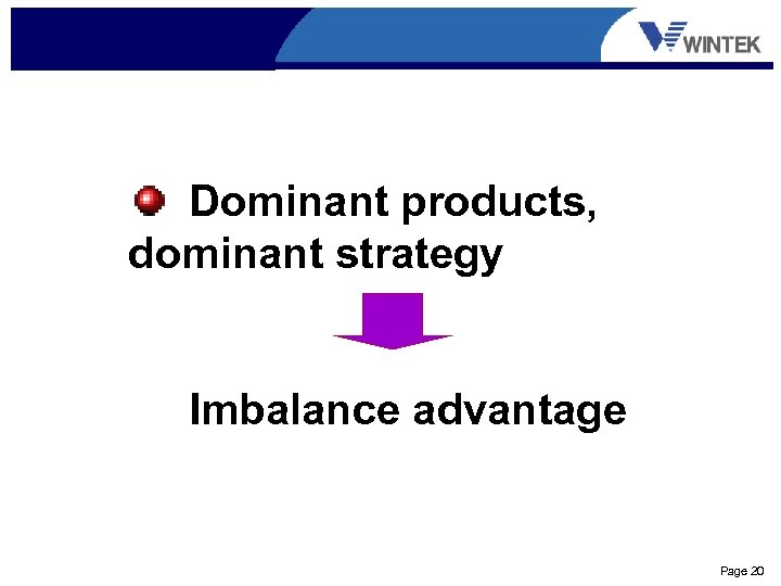 Dominant products, dominant strategy Imbalance advantage Page 20 