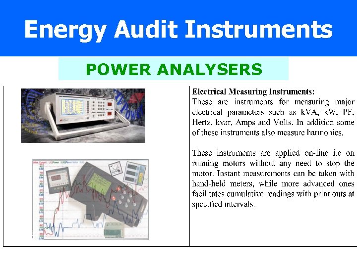 Energy Audit Instruments POWER ANALYSERS 