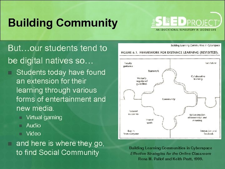 Building Community But…our students tend to be digital natives so… n Students today have
