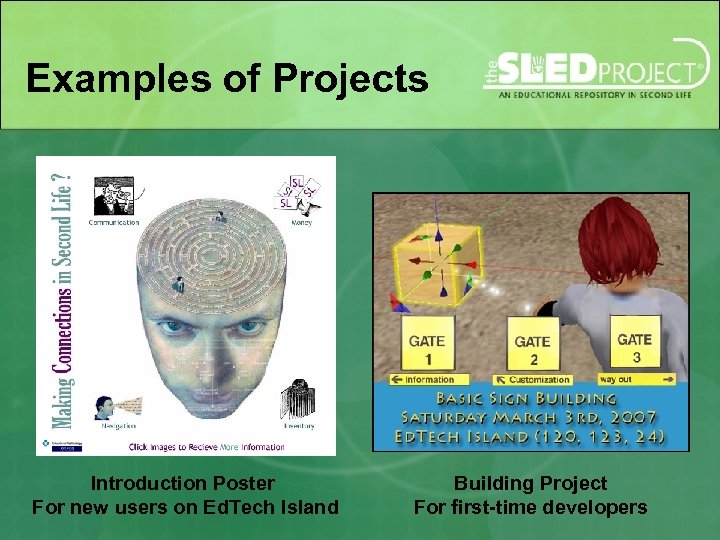Examples of Projects Introduction Poster For new users on Ed. Tech Island Building Project