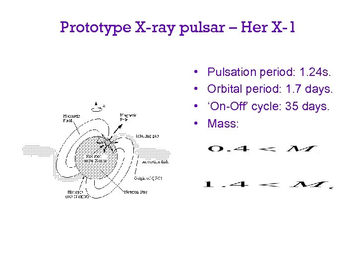 Prototype X-ray pulsar – Her X-1 • Pulsation period: 1. 24 s. • Orbital